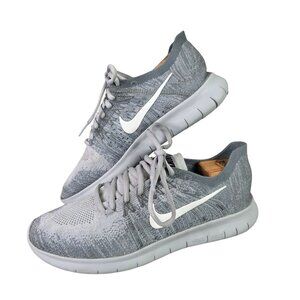 Womens Nike Free RN Flyknit Running Shoes Gray White Lightweight Flexible 10